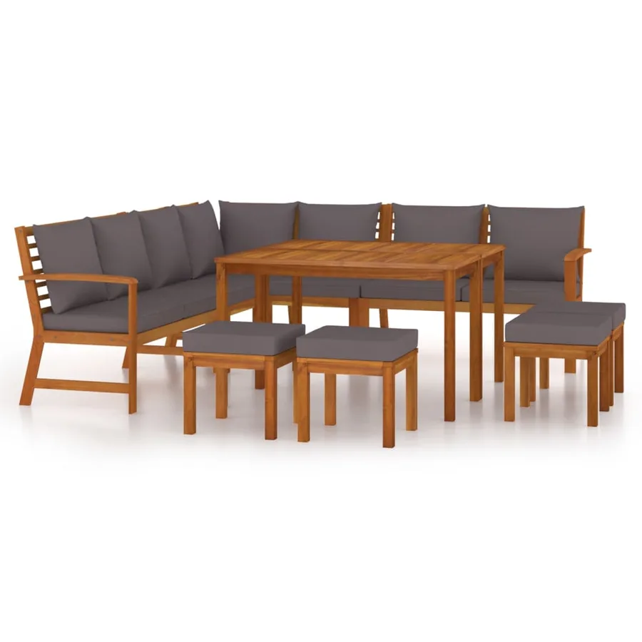 Ensemble à manger de jardin avec coussins 11 pcs bois d'acacia - 2