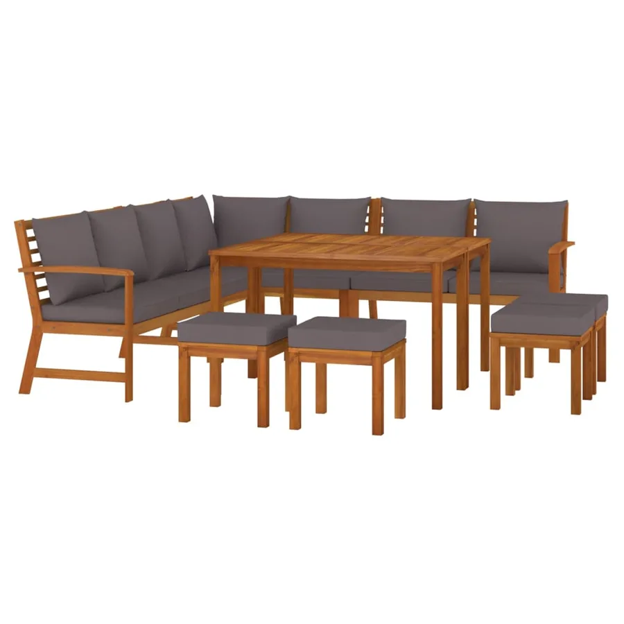 Ensemble à manger de jardin avec coussins 11 pcs bois d'acacia - 3