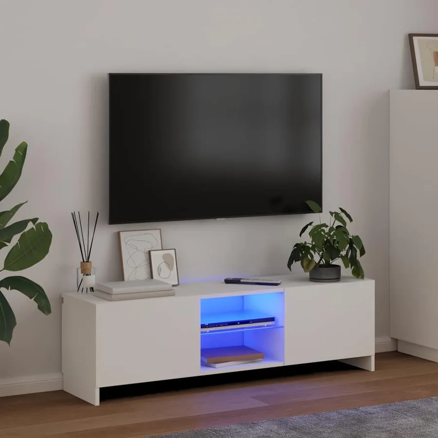 Meuble TV avec lumières LED Blanc 120x30x36 cm