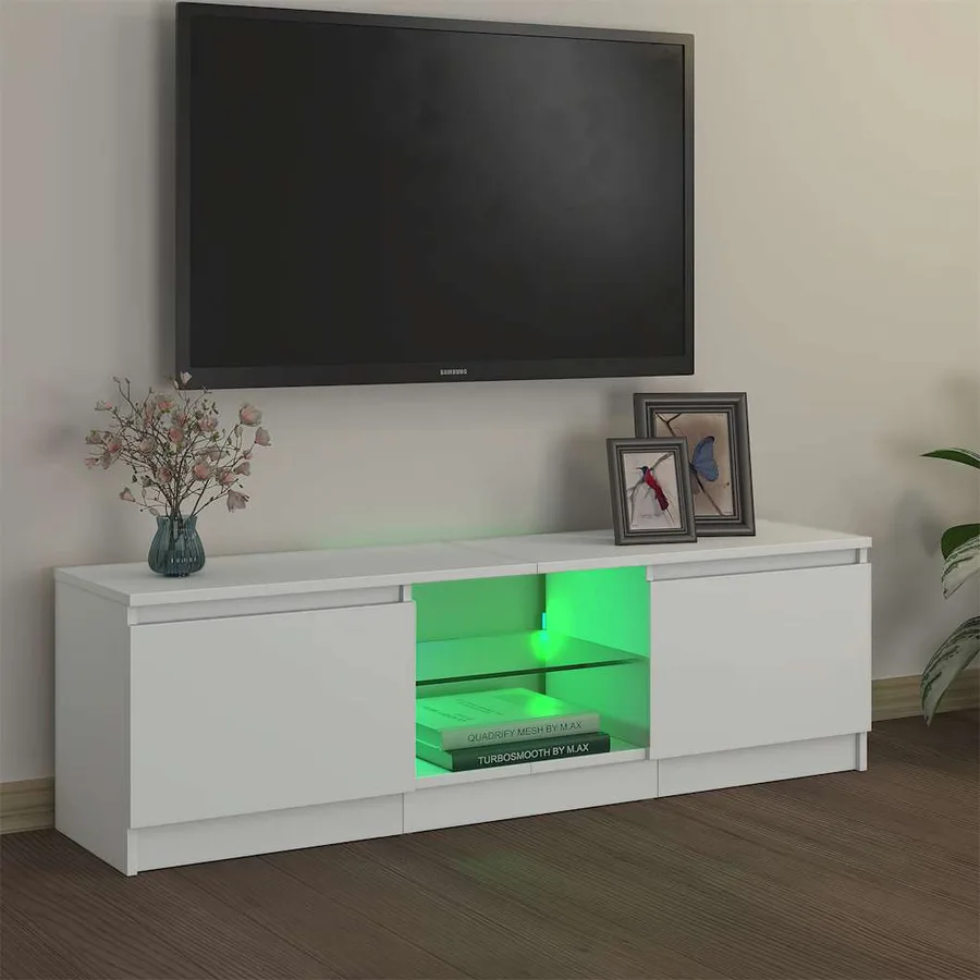 Meuble TV avec lumières LED Blanc 120x30x36 cm - 4