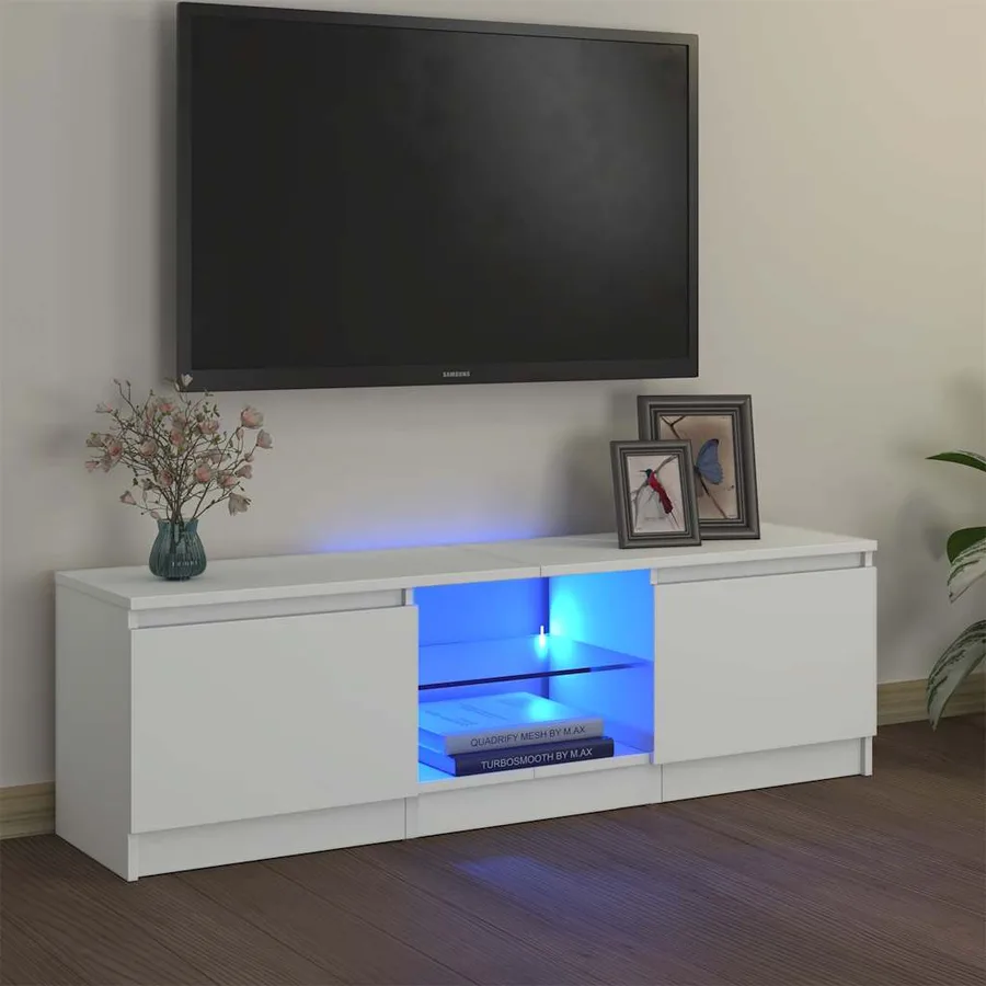 Meuble TV avec lumières LED Blanc 120x30x36 cm - 6