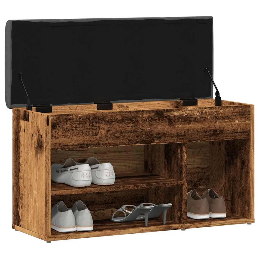 Banc à chaussures vieux bois 82x32x45,5 cm bois d'ingénierie - 3