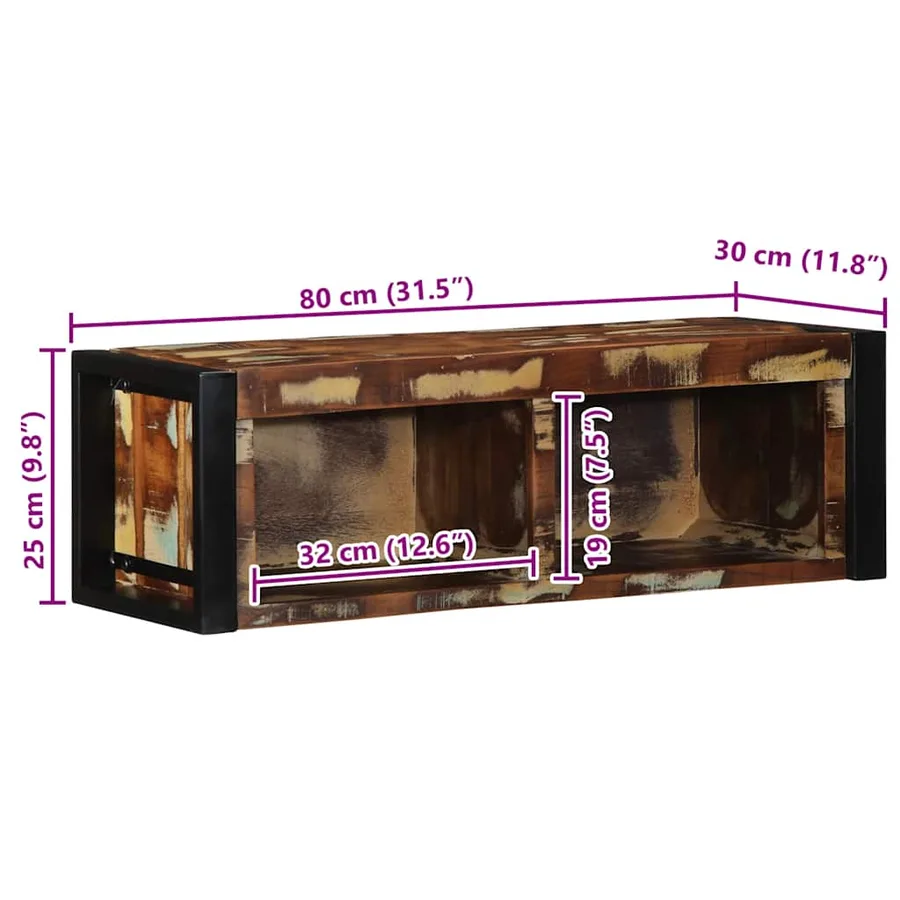 Meuble TV multicolore 80x30x25 cm bois de récupération solide - 9