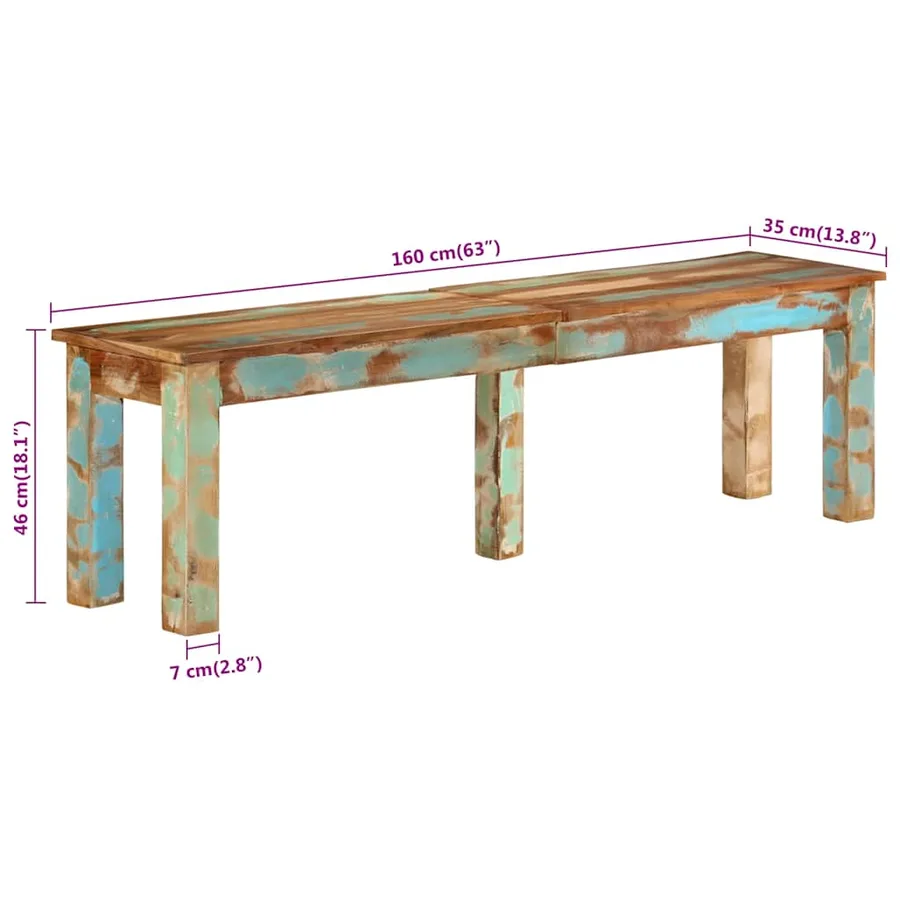 Banc 160x35x46 cm bois de récupération massif - 8