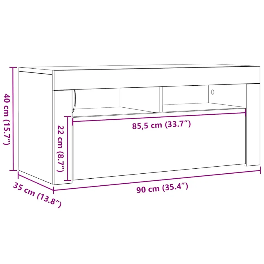 Meuble TV avec lumières LED blanc brillant 90x35x40 cm - 16