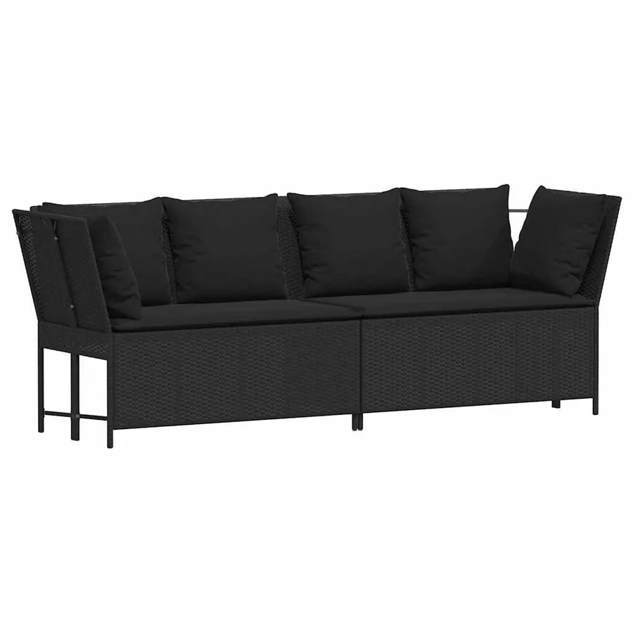 Canapé de jardin avec coussins Noir Résine tressée - 2