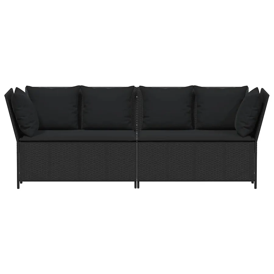 Canapé de jardin avec coussins Noir Résine tressée - 4