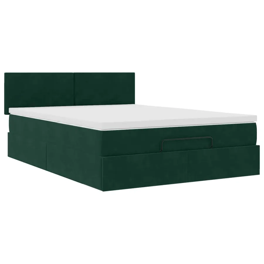 Cadre de lit ottoman avec matelas vert foncé 140x190 cm velours - 5