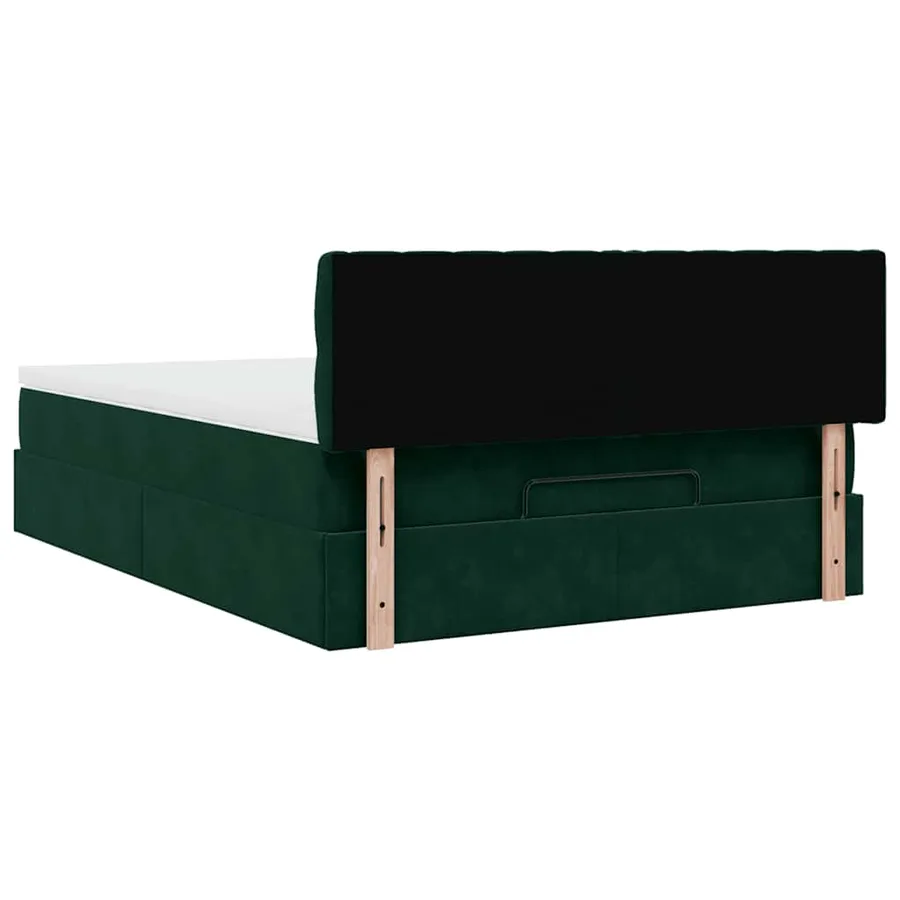 Cadre de lit ottoman avec matelas vert foncé 140x190 cm velours - 10