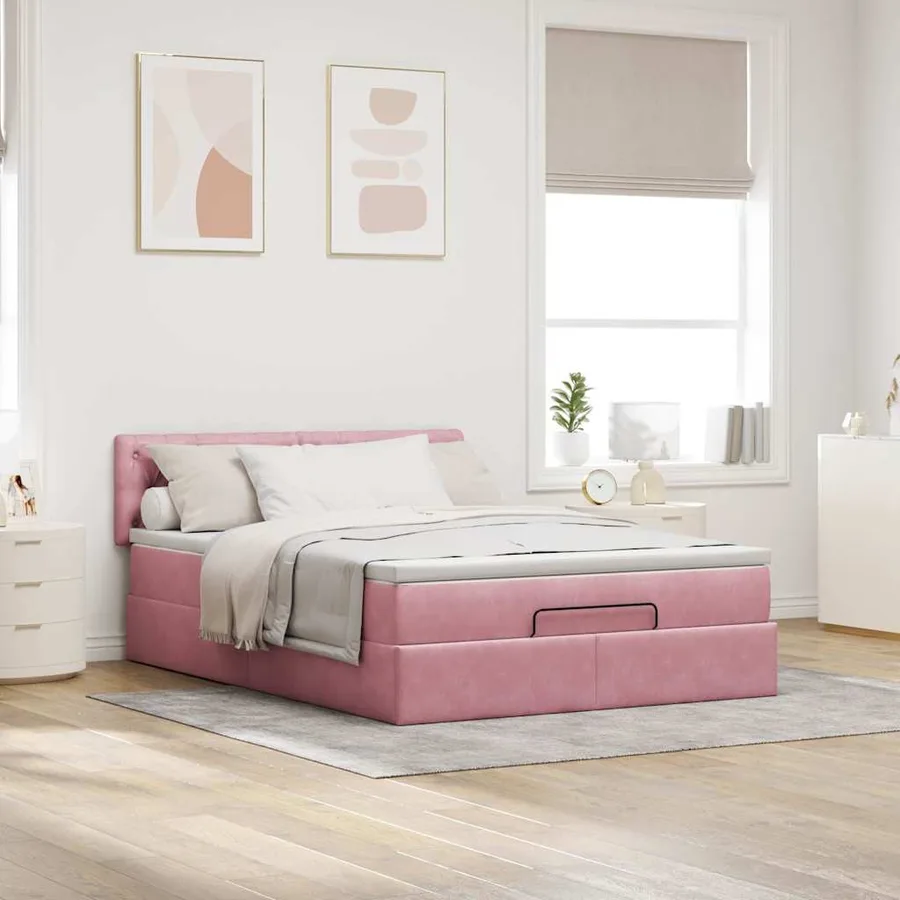 Cadre de lit ottoman avec matelas rose 140x190 cm velours - 3