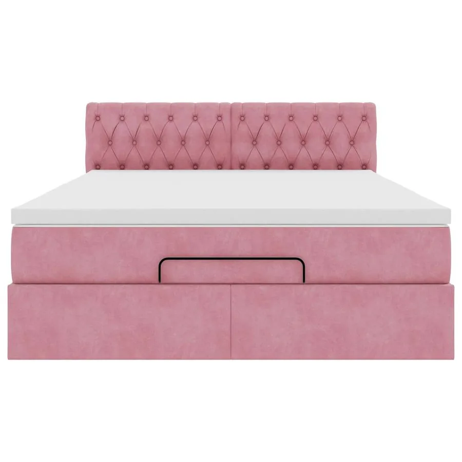 Cadre de lit ottoman avec matelas rose 140x190 cm velours - 6