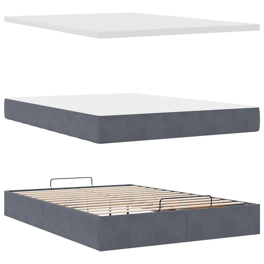 Cadre de lit ottoman avec matelas gris foncé 140x190 cm velours - 10