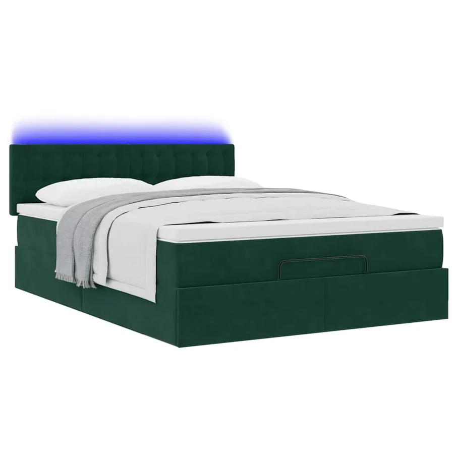 Cadre de lit ottoman avec matelas vert foncé 140x190 cm velours - 6