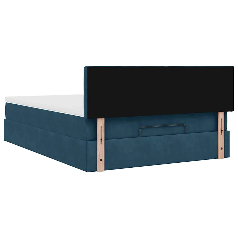 Cadre de lit ottoman avec matelas bleu foncé 140x190 cm velours - 11