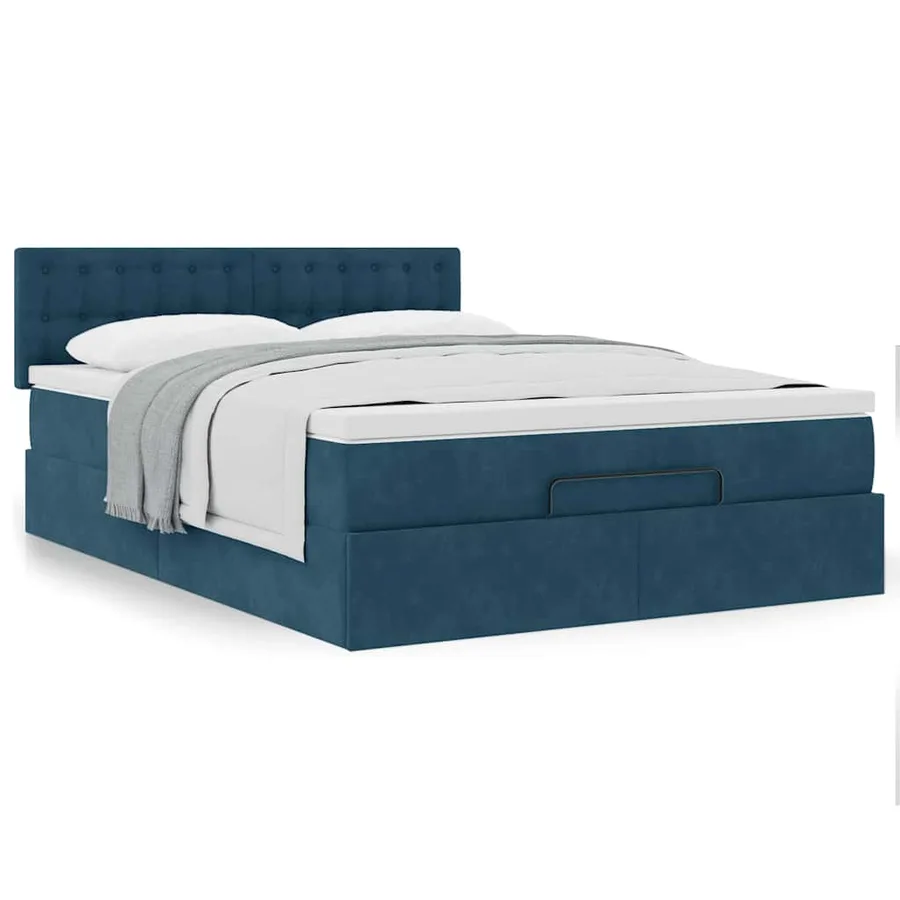 Cadre de lit ottoman avec matelas bleu foncé 140x190 cm velours - 4