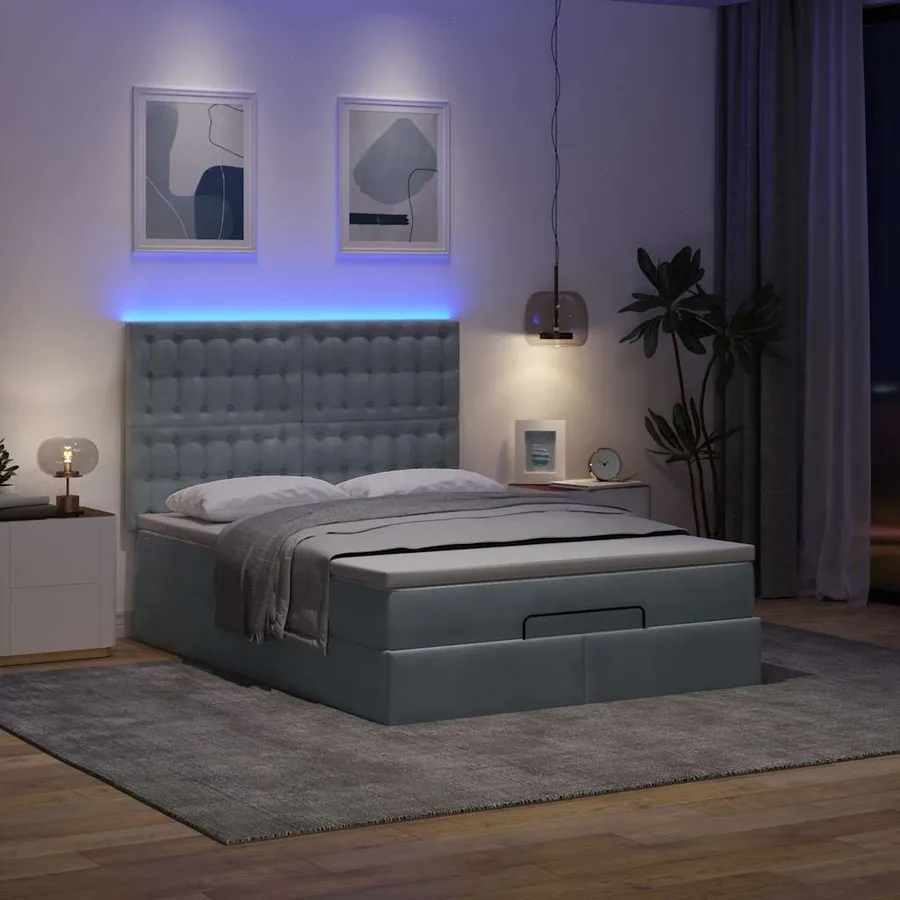 Cadre de lit ottoman avec matelas gris foncé 140x190 cm velours - 3