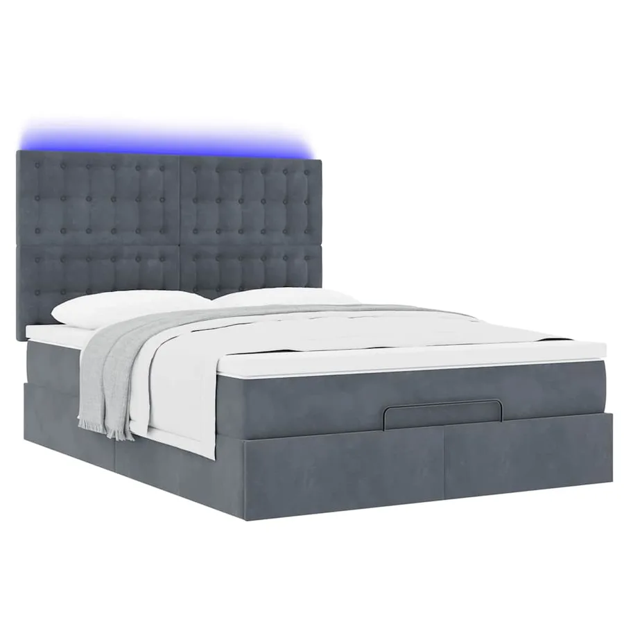 Cadre de lit ottoman avec matelas gris foncé 140x190 cm velours - 6