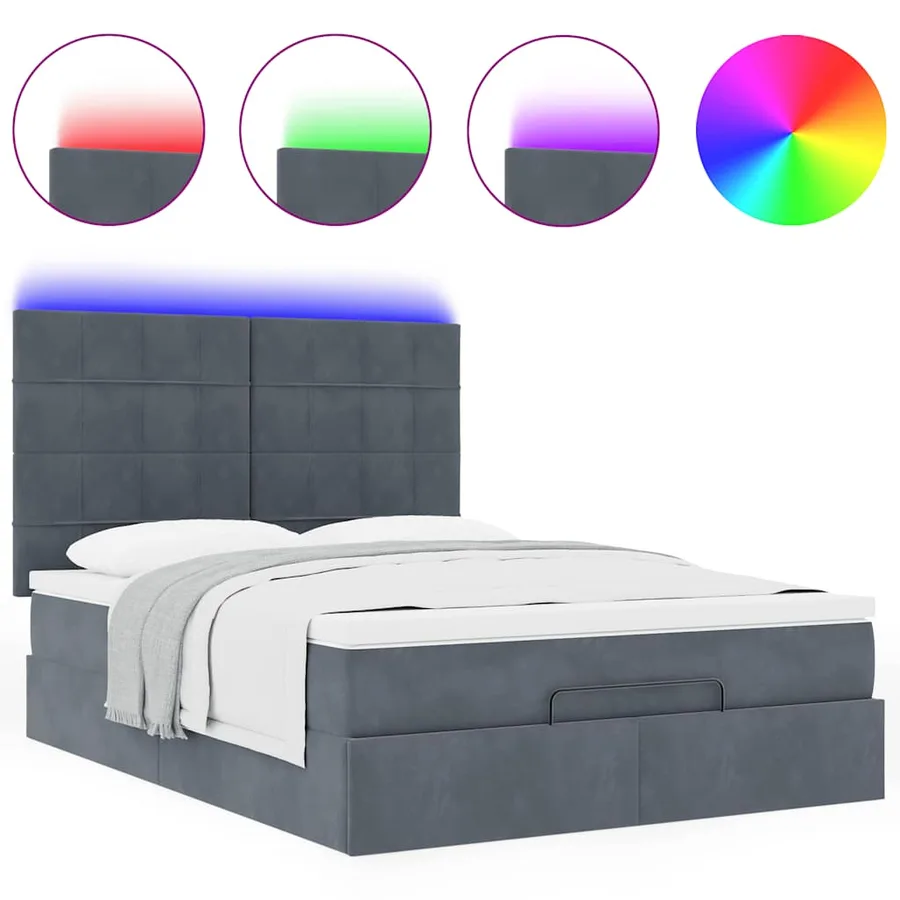 Cadre de lit ottoman avec matelas gris foncé 140x190 cm velours - 5