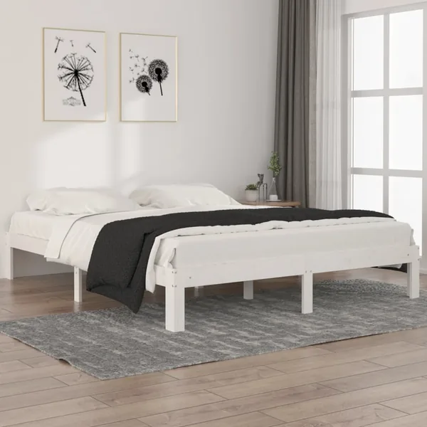 Cadre de lit sans matelas blanc bois de pin massif 160x200 cm