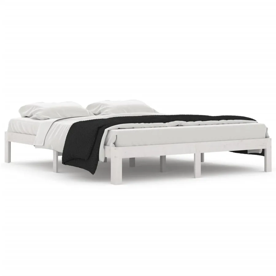 Cadre de lit sans matelas blanc bois de pin massif 160x200 cm - 2