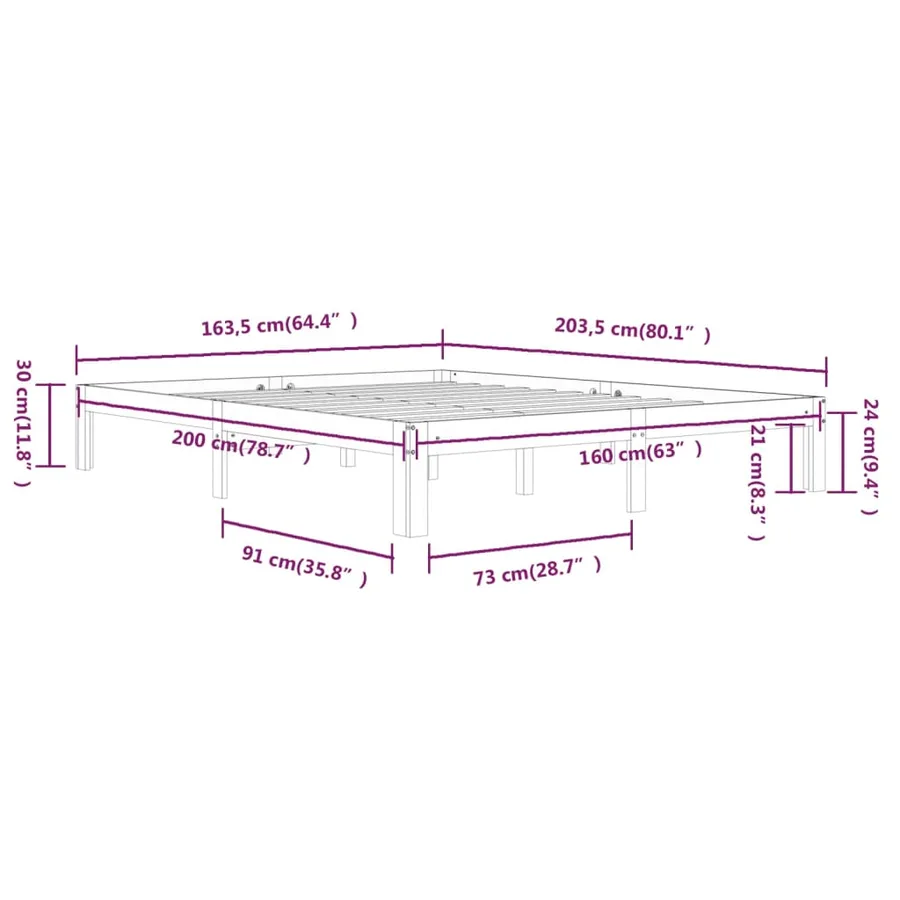 Cadre de lit sans matelas blanc bois de pin massif 160x200 cm - 8