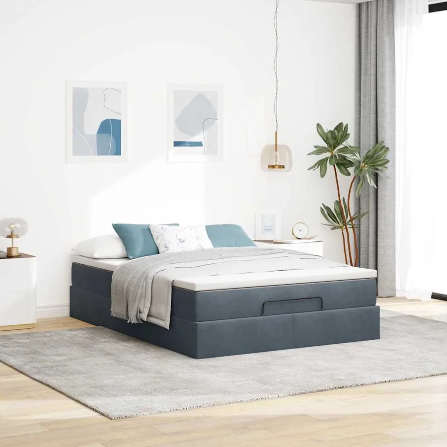 Cadre de lit ottoman avec matelas gris foncé 140x190 cm velours - 3