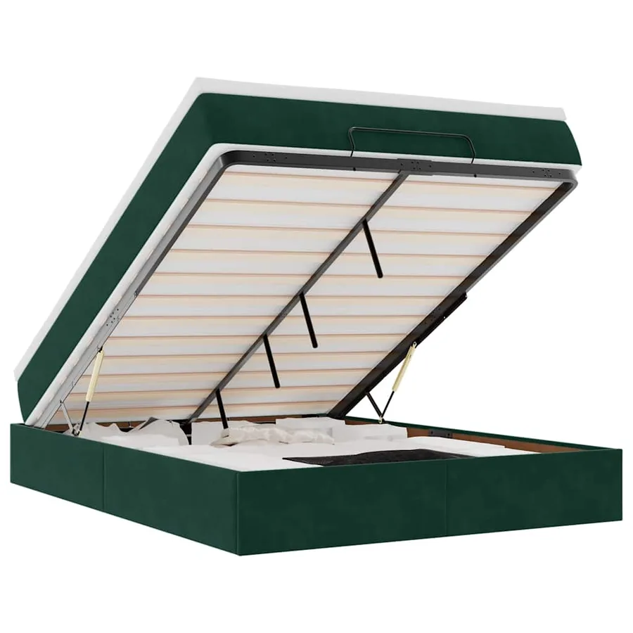 Cadre de lit ottoman avec matelas vert foncé 140x190 cm velours - 2