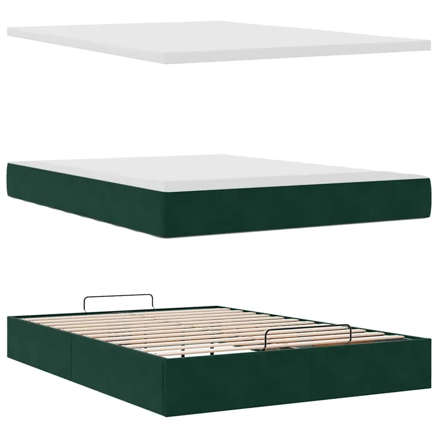Cadre de lit ottoman avec matelas vert foncé 140x190 cm velours - 8