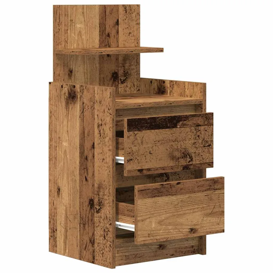 Table de chevet avec 2 tiroirs vieux bois 38x34x80 cm - 5