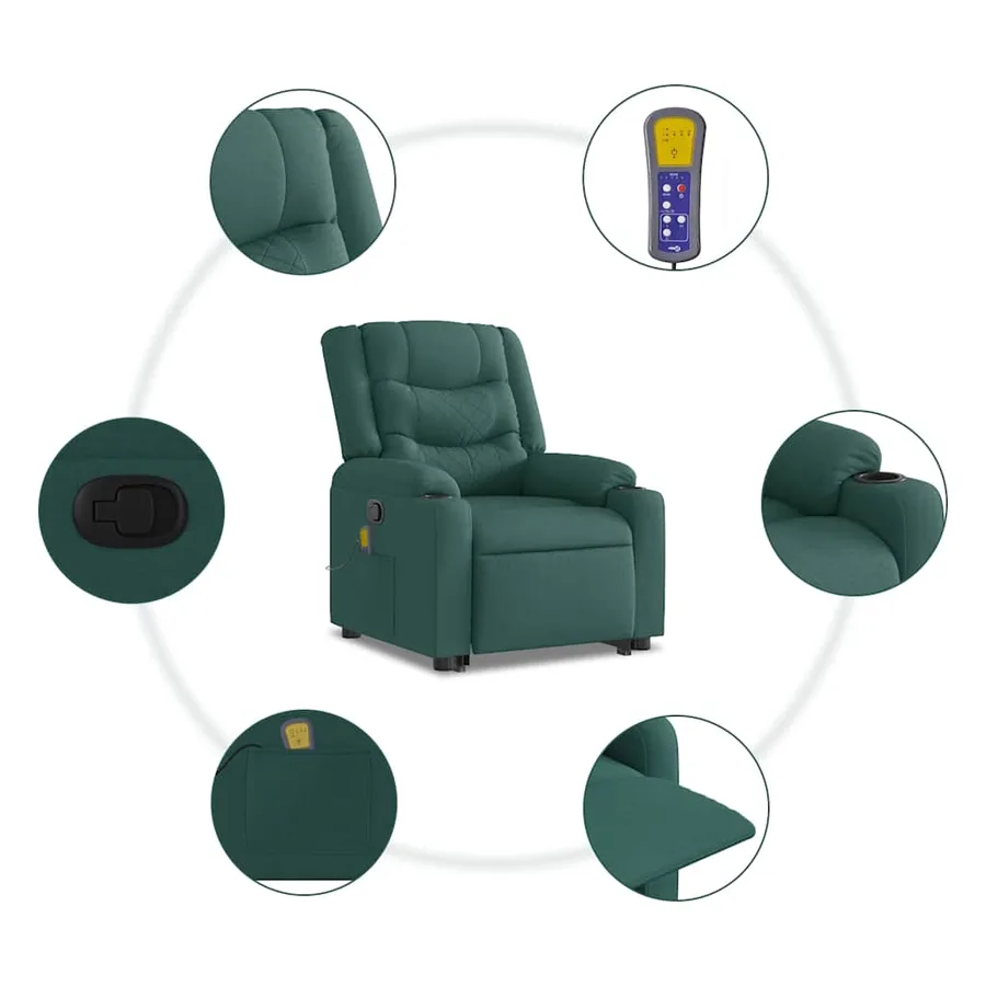 Fauteuil inclinable de massage Vert foncé Tissu - 13