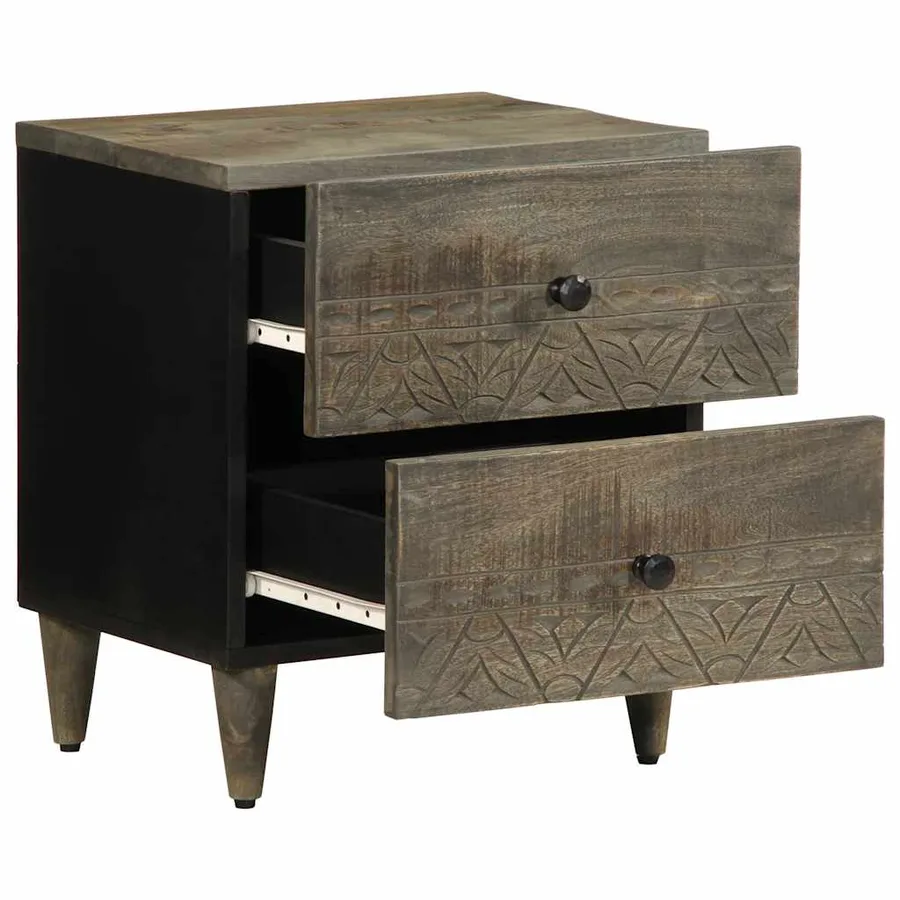 Tables chevet 2 pcs gris clair 40x33x46 cm bois manguier solide - 3