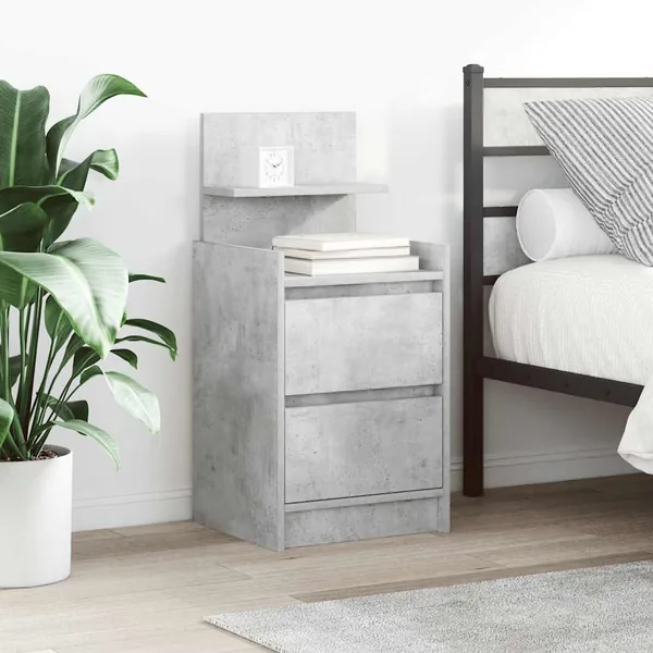 Tables de chevet avec 2 tiroirs 2 pcs gris béton 38x34x80 cm