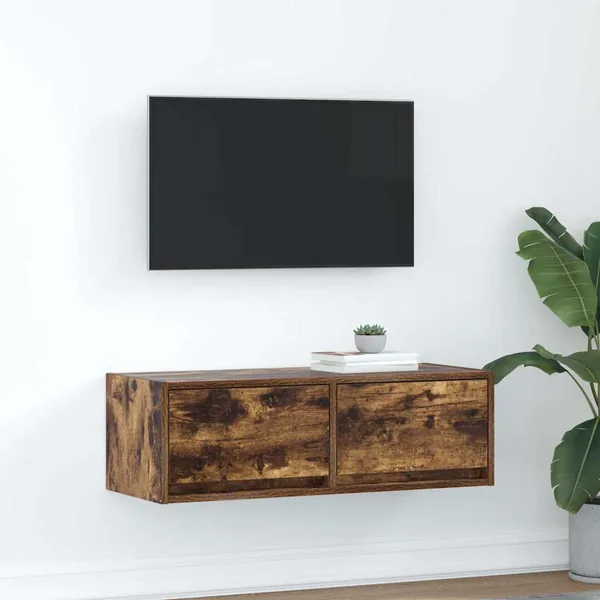 Meuble TV chêne fumé 80x31x25,5 cm bois d'ingénierie