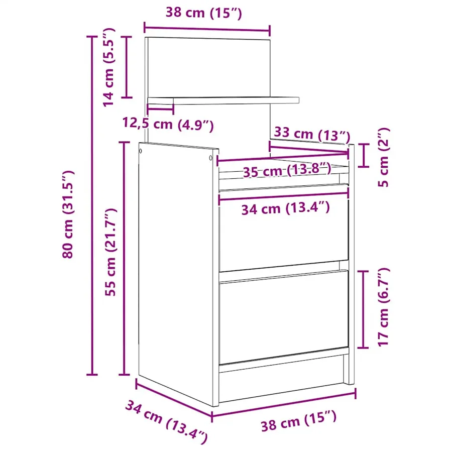 Table de chevet avec 2 tiroirs blanc 38x34x80 cm - 12