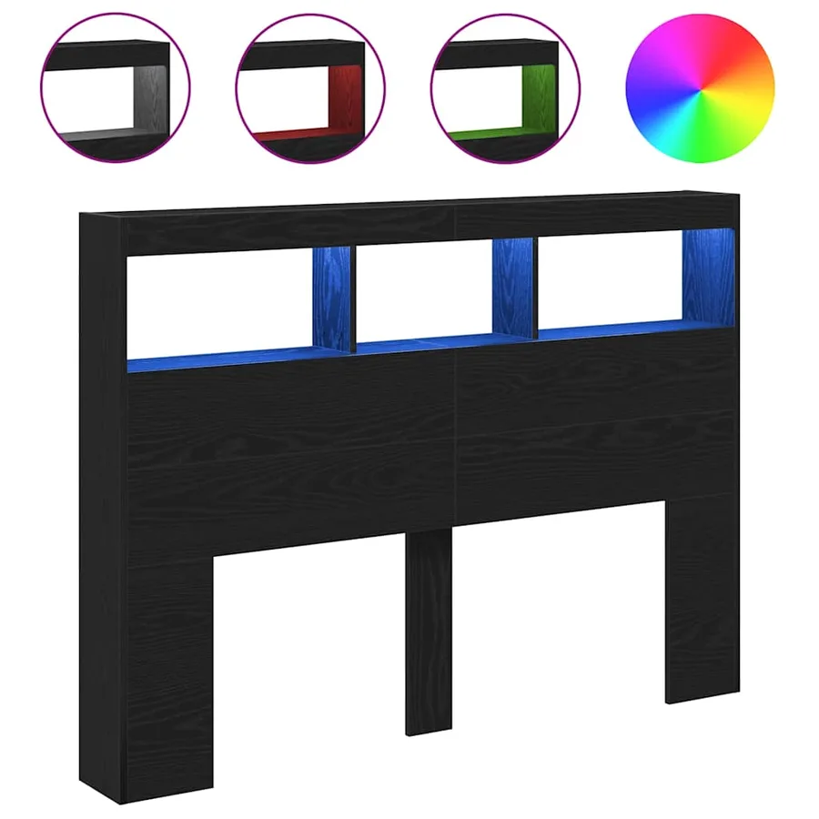 Armoire tête de lit avec LED chêne noir 140x17x102 cm - 2