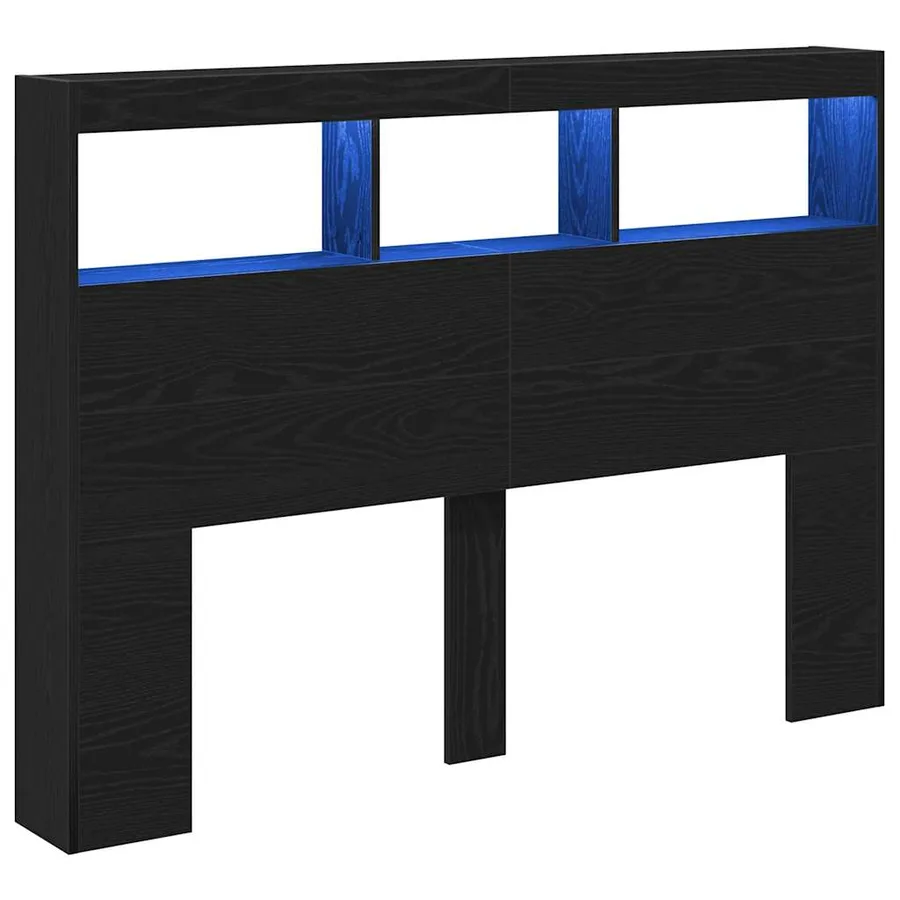Armoire tête de lit avec LED chêne noir 140x17x102 cm - 3