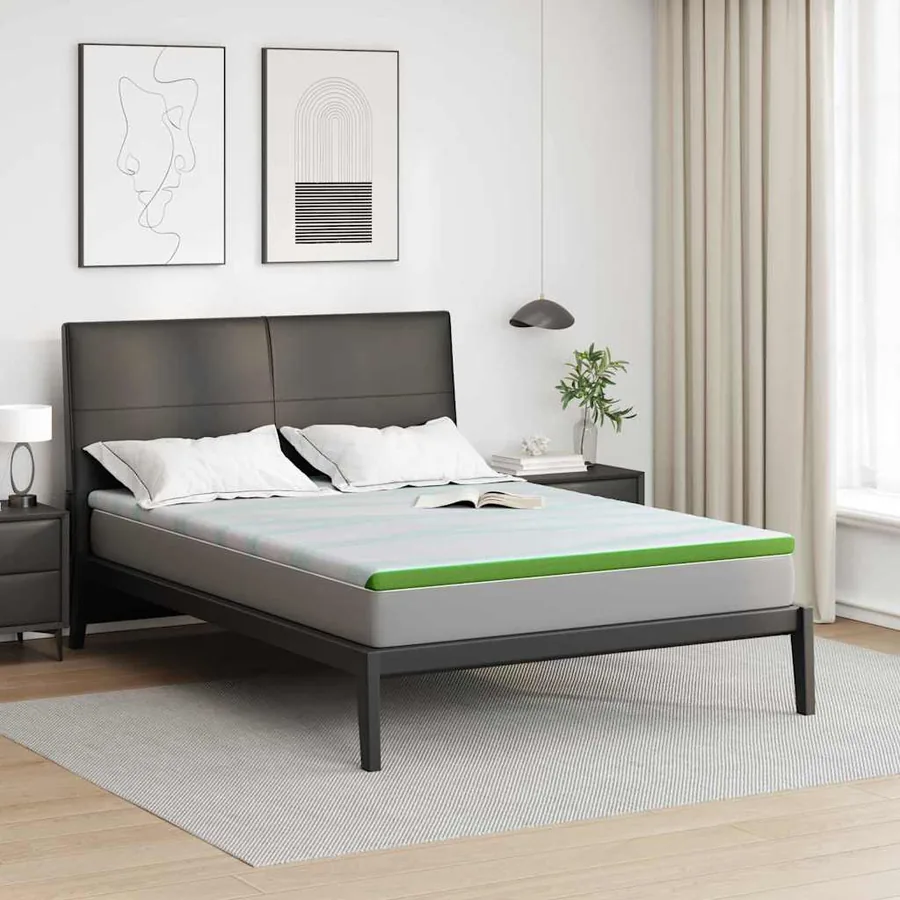 Surmatelas Blanc et vert 140 x 190 cm Tissu Jacquard