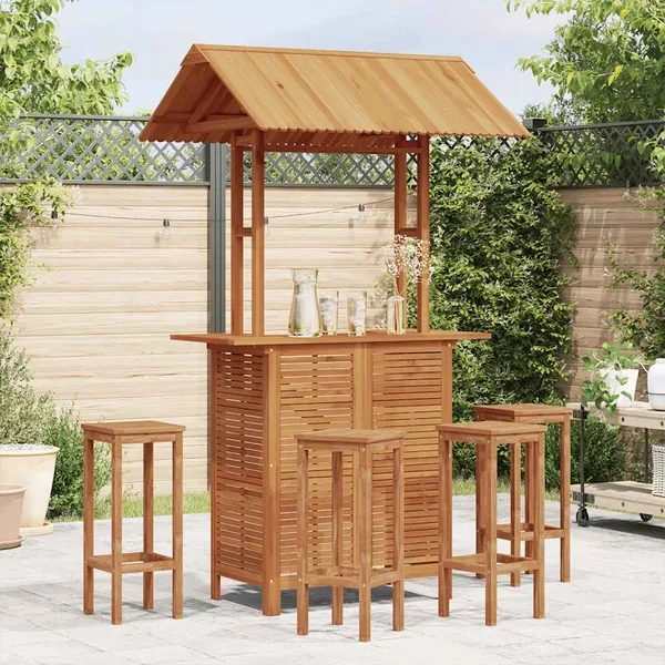 Table de bar d'extérieur avec toit 113x106x217 cm Bois d'acacia