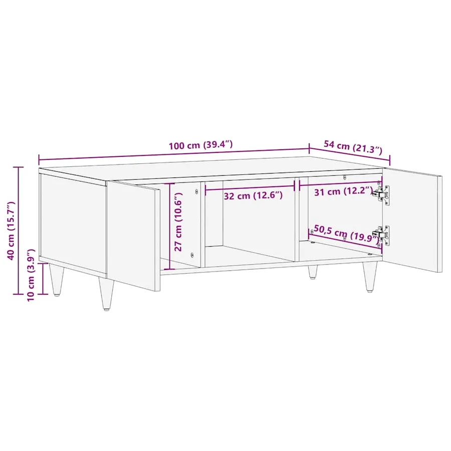 Table basse 100x54x40 cm bois de manguier massif - 11