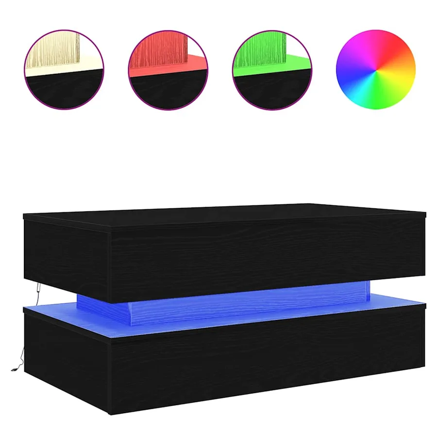 Table basse avec lumières LED chêne noir 90x50x40 cm - 2