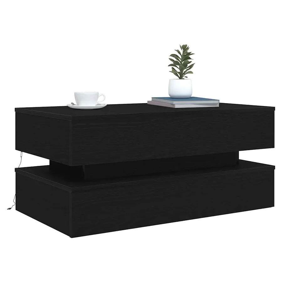 Table basse avec lumières LED chêne noir 90x50x40 cm - 6