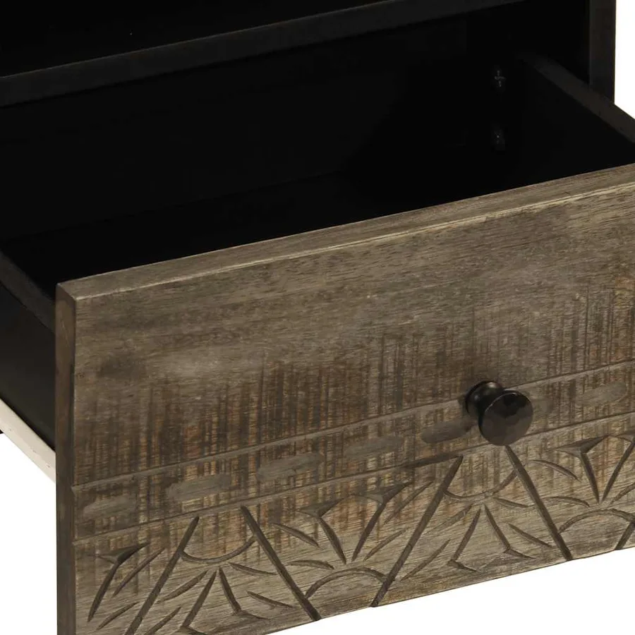 Table de chevet gris clair 40x33x46 cm bois de manguier solide - 7