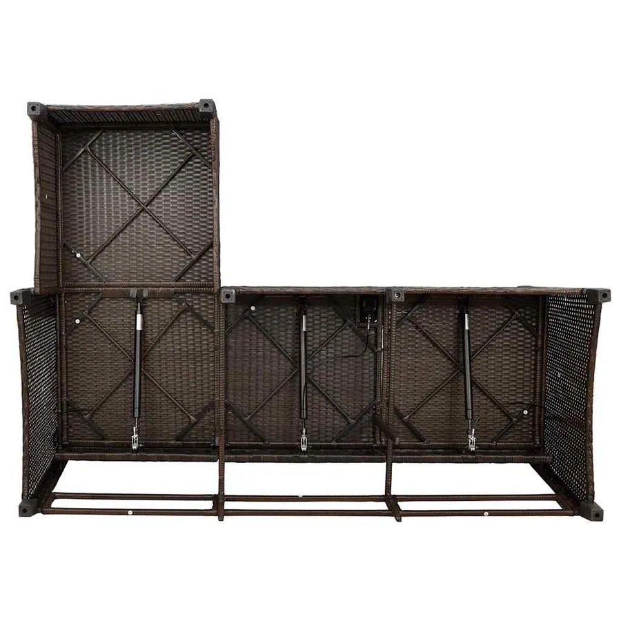 Canapé de jardin inclinable coussins forme L marron polyrotin - 10