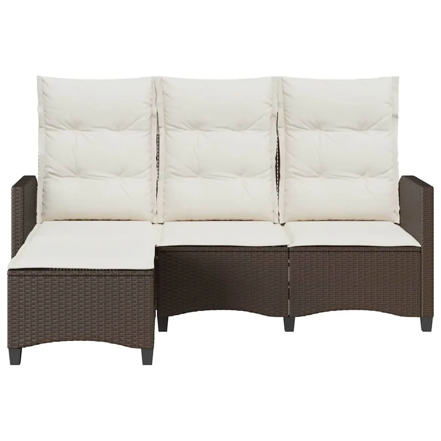 Canapé de jardin inclinable coussins forme L marron polyrotin - 5