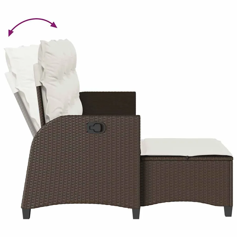 Canapé de jardin inclinable coussins forme L marron polyrotin - 8