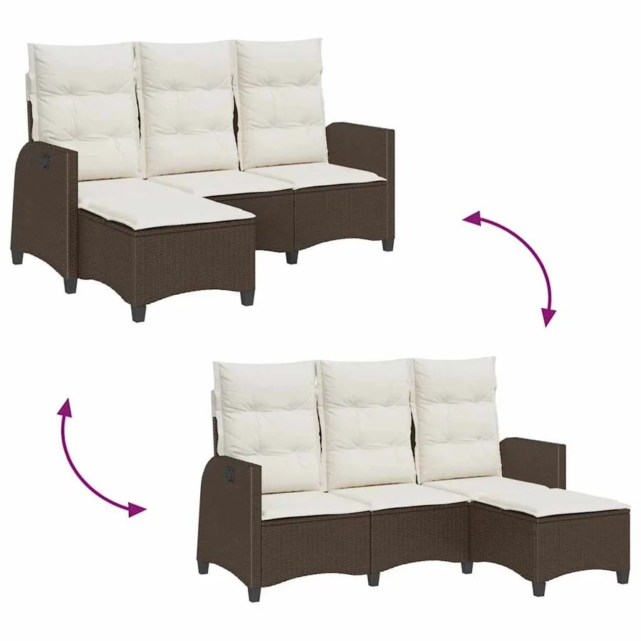 Canapé de jardin inclinable coussins forme L marron polyrotin - 9