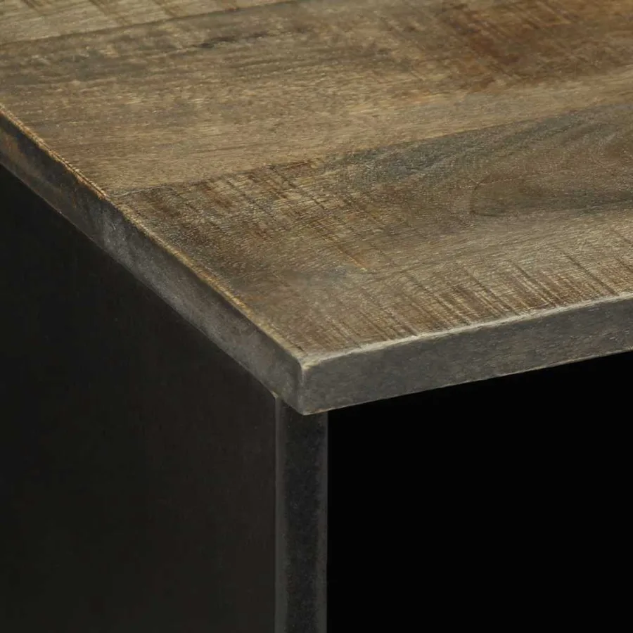 Meuble TV noir 100x33x46 cm bois massif de manguier - 6