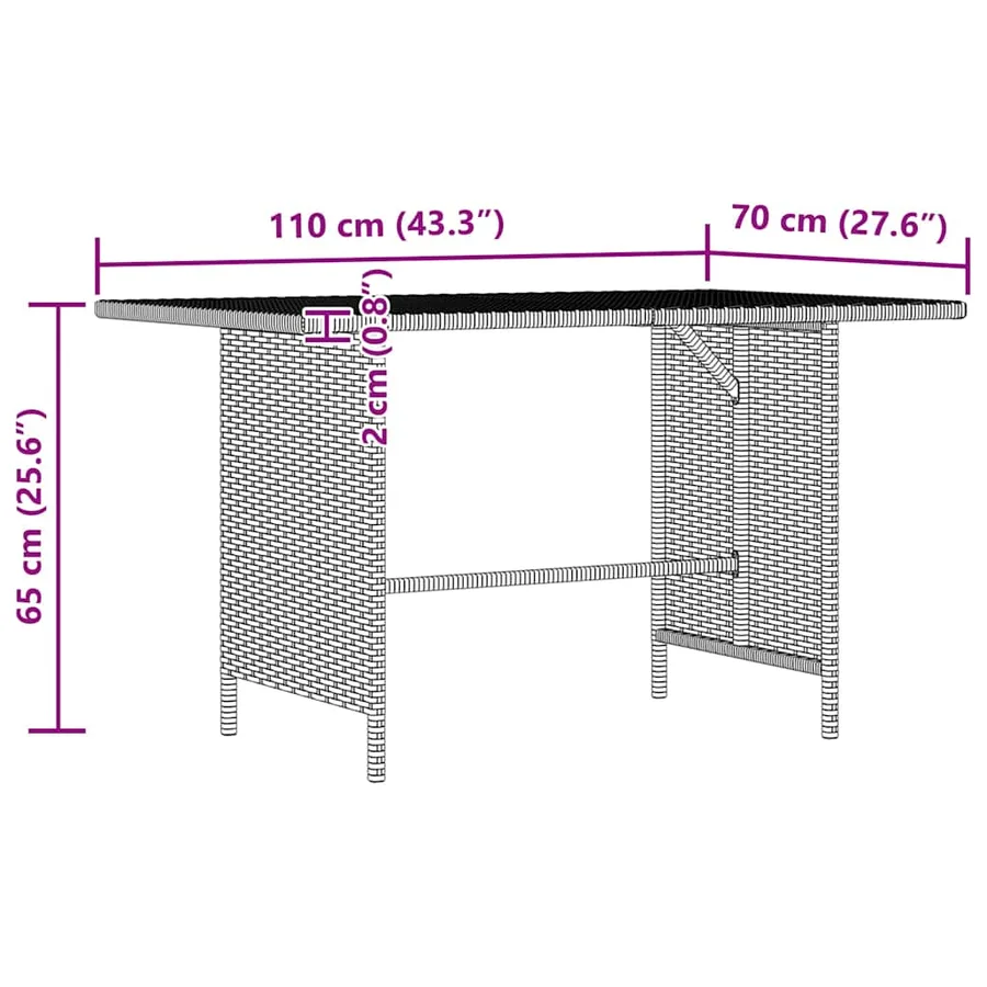 Table à dîner de jardin Gris 110x70x65 cm Résine tressée - 8