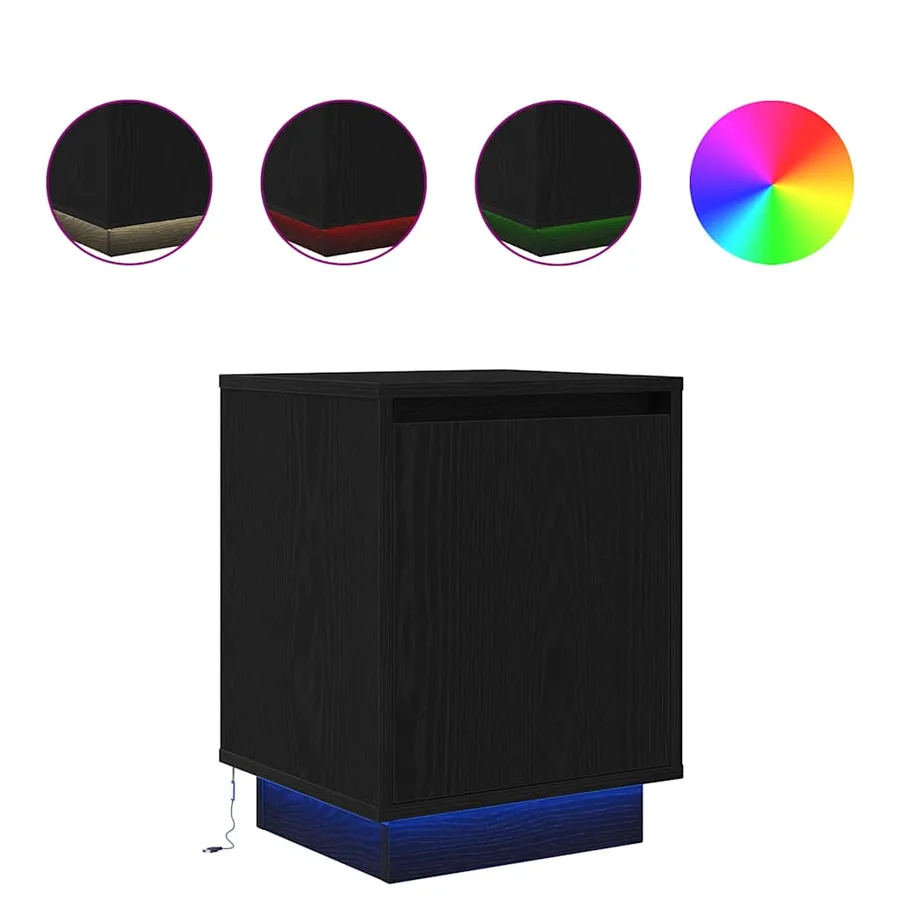 Table de chevet avec lumières LED noir 38x34x50 cm - 2