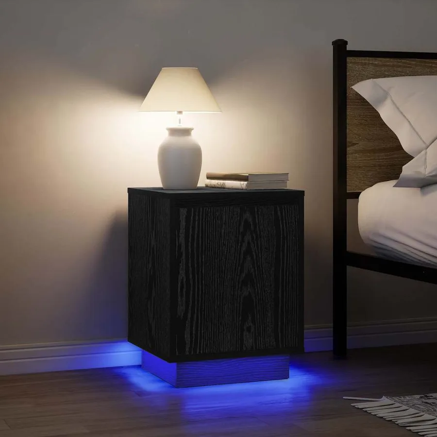 Table de chevet avec lumières LED noir 38x34x50 cm - 5